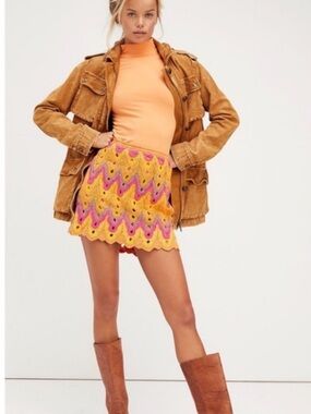 Free People Colorful Crochet Mini Skirt